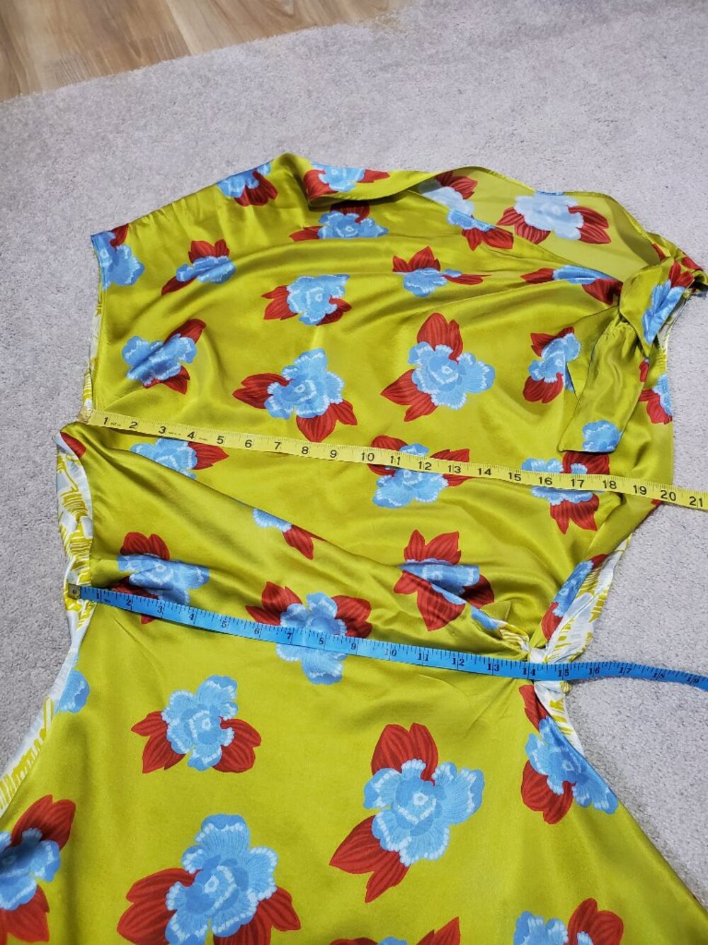 Zara One-Shoulder Floral Maxi Dress in Lime Green with Blue and Red Accents - Picture 13 of 14
